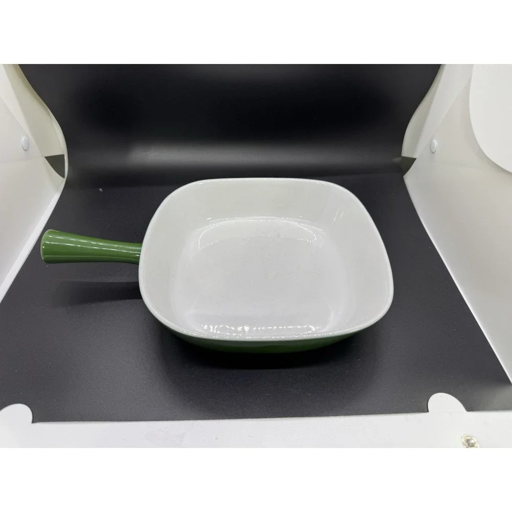 Lyngby porcelain green‎ enamel skillet